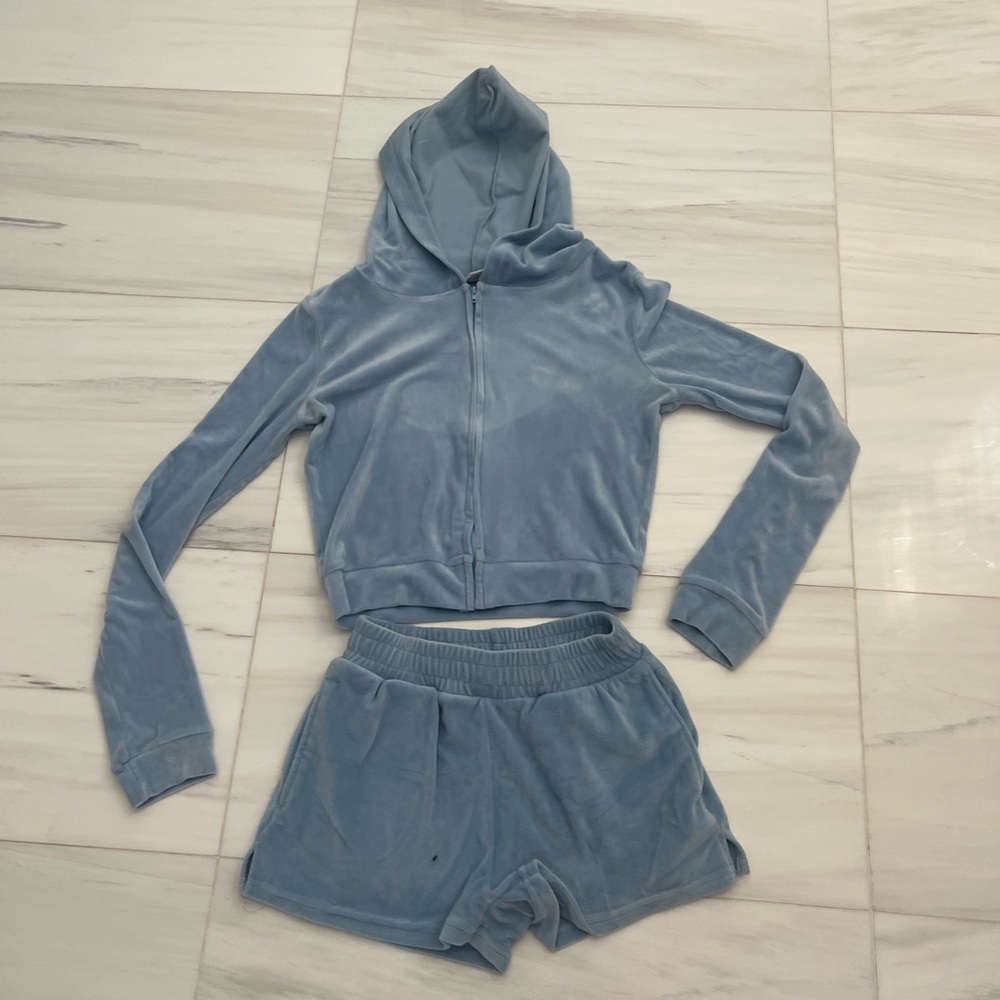 Suzette Collection Velvet Velour Hoodie Shorts Set